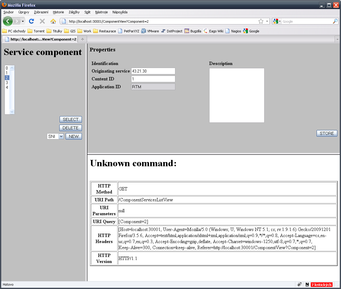 Obrázek 59 Prohlížení služeb a komponent v nástroji na konverzi TPEG XML do TPEG BIN Zasílání XML Data se zasílají do aplikace pomocí metody http PUT. K zaslání byla využita aplikace Jmeter.