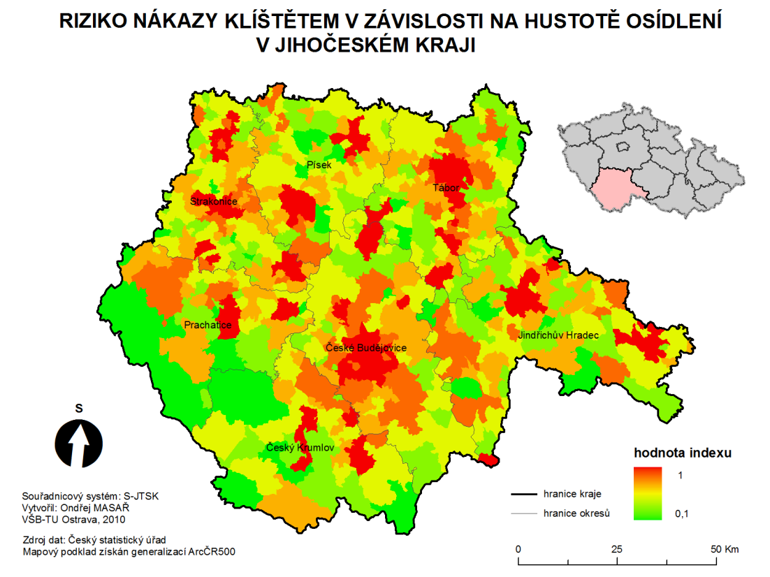 Obrázek 3 - Hodnota indexu v závislosti na hustotě osídlení v JČK 3.3.2.