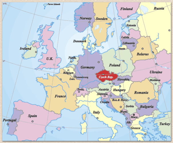 Státy Evropy a jejich hlavní města Na obrázku je politická mapa Evropy s
