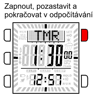 Použití timeru/odpočítávání Chcete-li časovač zapnout a pozastavit, stiskněte pokaždé tlačítko CHRONO. Chcete-li pokračovat v odpočítávání, znovu stiskněte CHRONO.