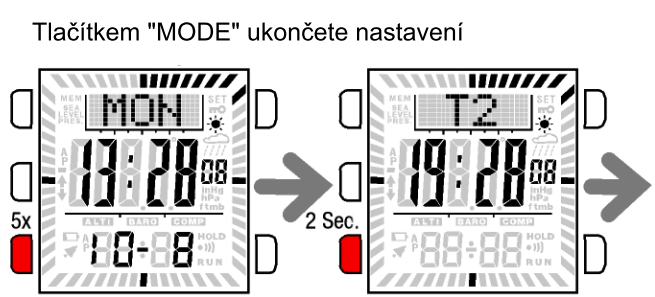 Chcete-li získat přesné informace o teplotě vzduchu, musíte hodinky na 15 až 30 minut sejmout ze zápěstí, aby Vaše tělesná teplota nemohla ovlivnit měření.