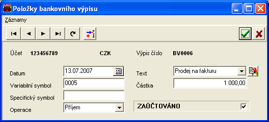 Sysel klient 117 V položkách nejprve zadejte jednotlivé řádky výpisu: 118 Sysel - klient kombinaci programem Domovník), nevyplňujte do číselníku textů žádný účet.