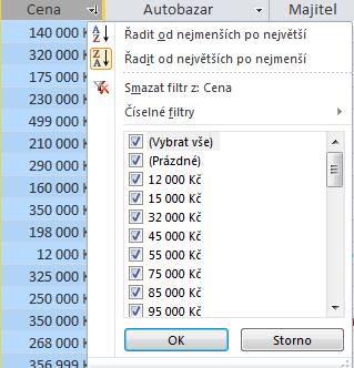 TABULKY 3.8.1 Příklad 4 Řazení a filtrování dat Zadání soubor Příklad_04.accdb V tabulce Auta nastavte: 1 Seřaďte tabulku sestupně podle ceny auta. 2 Zobrazte všechna auta značky Ford.