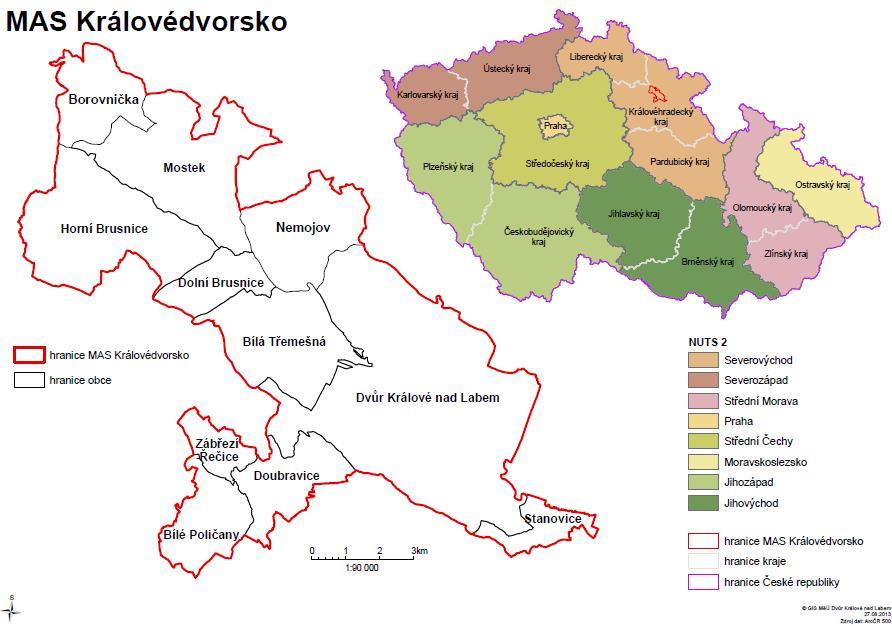 Území působnosti MAS Královédvorsko je na katastrálních územích 11 obcí a má rozlohu 10 715 ha.