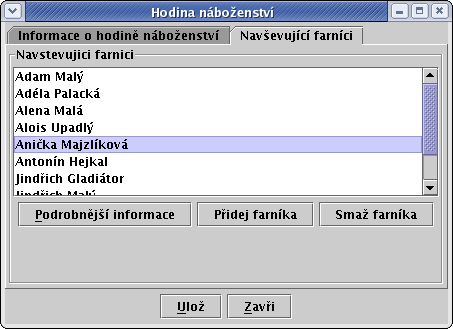 B. UKÁZKY DIALOGŮ Obrázek B.4: Dialog s informacemi o farnosti Obrázek B.