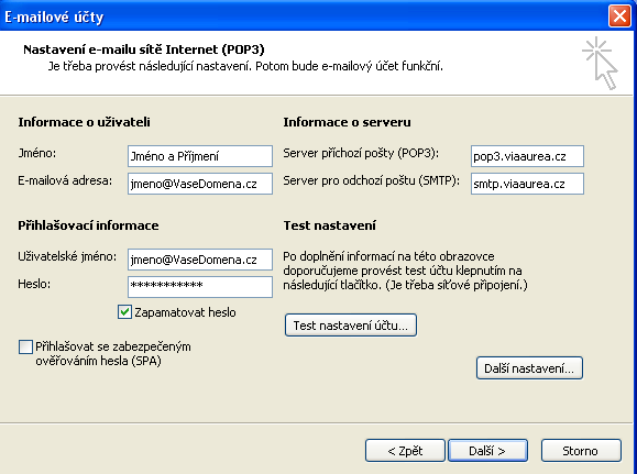 zvolím buďto POP3 nebo IMAP a.