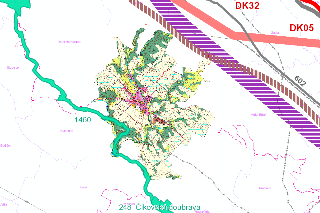 Obrázek 12: schematické zakreslení koridorů ZÚR KrV Územní plán Tasov není zcela v souladu se ZÚR Kraje Vysočina ve znění Aktualizace č. 1. Neobsahuje zařazení území obce do oblasti krajinného rázu a krajinných typů, rovněž neobsahuje koridory územních rezerv.