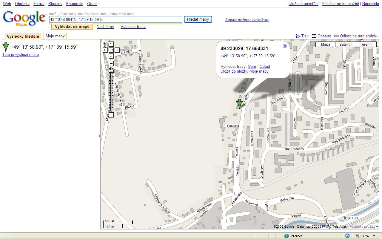 2. Vyhledání pozice vozidla na stránce GOOGLE.COM 1. Zadejte do Vašeho internetového vyhledávače adresu: maps.google.com (bez www) 2.