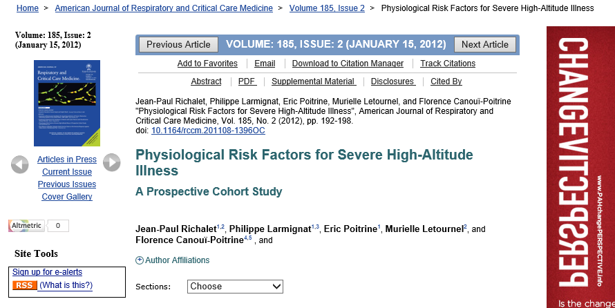 Prediction of susceptibility to high alltitude illness Jean-Paul