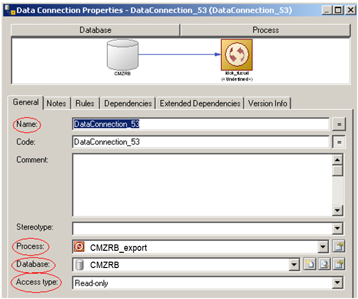 Obr. 28 Data Connection Properties/General (zdroj: ČMZRB, a.s.) Transformation Processes Objekt Transformation Processes v detailu analyzuje jednotlivé úlohy transformace dat a jejich etapy v závislosti na čase.