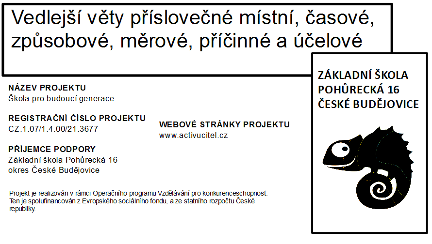 AUTOR: Mgr. Vlasta Hrádelová ŠKOLA: ZŠ Pohůrecká 16, České Budějovice PŘEDMĚT: Český jazyk VY_32_INOVACE_ČJ.7.64 DATUM: 10.