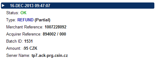 5) Částečné dokončení předautorizace první transakcí je předautorizace na 39.00EUR, která následně byla dokončena na nižší částku a to 38.53EUR.