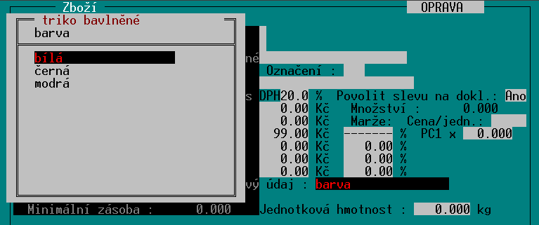 TRIFID 2014 STANDARD Uživatelská příručka 4.3. Doplňkový údaj Je údaj, který může specifikovat nějakou konkrétní vlastnost zboží (velikost, barva, datum výroby apod.