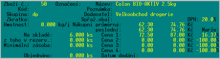 Číselník zboží Při ukončení práce v číselníku zboží se filtrační soubory neruší, takže při dalším spuštění funkce zboží a vyvolání filtru stiskem <Ctrl F5> se zobrazí hlášení: Stisk <A> vyvolá