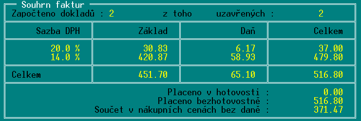 Doklady Informace o tom, že je filtr zapnut, je zobrazena v pravém horním rohu okna seznamu dokladů (blikajícím nápisem Filtr).