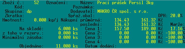 Objednávky dodavatelům na O. Odeslaný - objednávka se uzavře, je považována za odeslanou a nelze v ní dělat další úpravy. Objednané množství je přitom zaznamenáno do karty zboží.