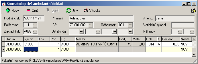 Přehled menu programu - Pojišťovna Náh. Km Paušál Nositel 127 Kódy náhrad za zdravotní péči. Ujeté kilometry. Cena. Nositel výkonu (oprávněná osoba vlastnící výkon).