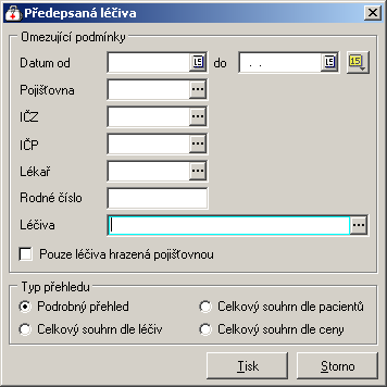 Přehled menu programu - Sestavy 187 pojišťovně se zobrazí počet pacientů, výkonů, náklady, náklady na pacienta, minuty a hodiny. 12.13. Hromadný tisk dekursů Volba Sestavy Hromadný tisk dekursů.