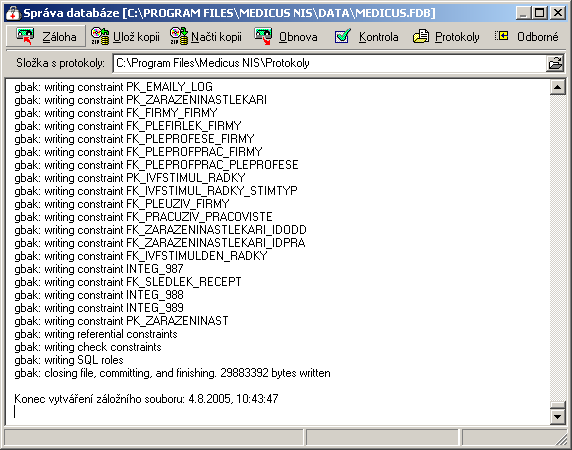 194 13. Medicus Přehled menu programu - Nástroje Správa databáze Volba Nástroje Správa databáze. Volba správy databáze slouží především k záloze a obnově databáze.
