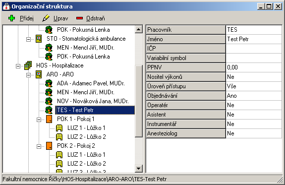 Přehled menu programu - Konfigurace 203 Pracoviště je organizační jednotka, kterou při definici organizační struktury bude možno přiřadit k jednotlivým oddělením jako jejich nižší organizační články.