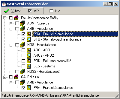 210 Medicus Tlačítkem Upravit otevřete okno Nastavení zobrazení dat se zobrazenou organizační strukturou.