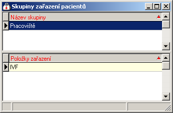 226 Medicus 14.24. Skupiny zařazení pacientů Volba Konfigurace Skupiny zařazení pacientů. Možnost nastavení různých druhů skupin a jejich položek, například jako na obrázku.