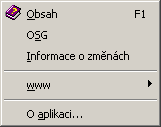 238 16. Medicus Přehled menu programu - Nápověda Obsah OSG Informace o změnách www Tlačítko Obsah zobrazí nápovědu programu.