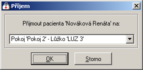 Přehled menu programu - Oddělení Zařazení na lůžko lze tedy provést tlačítkem návrhem zařazení pacienta na volné lůžko: 81 kdy se objeví dotazovací okno s Pokud chceme zvolit jiný volný pokoj,