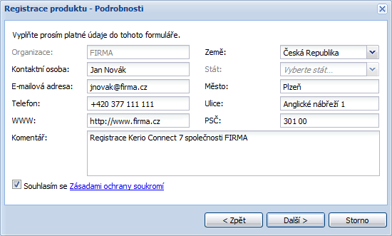 5.2 Registrace produktu pomocí administračního rozhraní Obrázek 5.