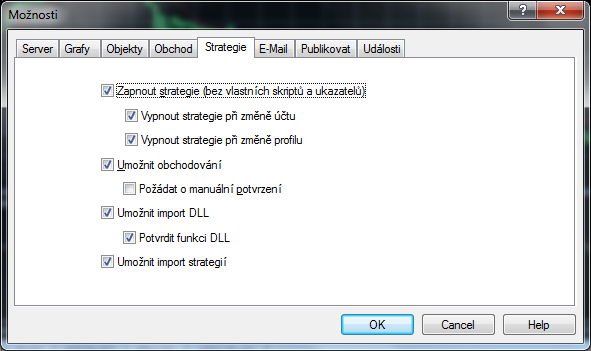 Ještě před vlastním spuštěním Automatické strategie je vhodné zkontrolovat nastavení platformy MetaTrader.