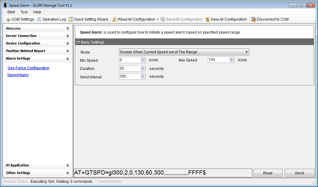 Alarm settings (nastavení upozornění): Geo-Fence Configuration nastavení parametrů upozornění na pohyb v