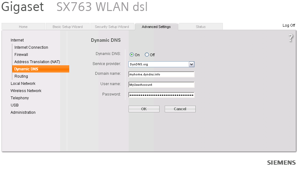 DynDNS Dynamická IP adresa Registrace Hlášení dynamické IP adresy Web server může komunikovat přímo s pevnou IP adresou nebo doménou, jestliže byla pevná IP adresa nebo doména (např. www.synco-living.