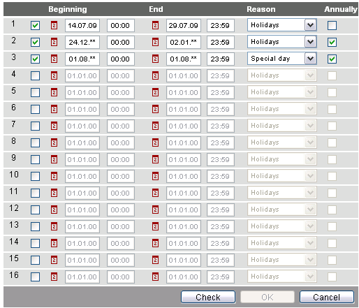 Prázdniny/zvláštní den Poznámky Cesta: Home > 0.2.150 OZW772.xx > Příjemce zpráv > Příjemce zprávy 1 4 > Prázdniny/zvláštní den Během dovolené/prázdnin se nezasílají žádné zprávy.