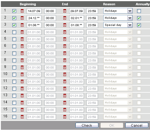 Prázdniny/zvláštní den Cesta: Home > 0.2.150 OZW772.xx > Příjemce zpráv > Příjemce zprávy 1 4 > Prázdniny/zvláštní den Datové body Zápis 1.