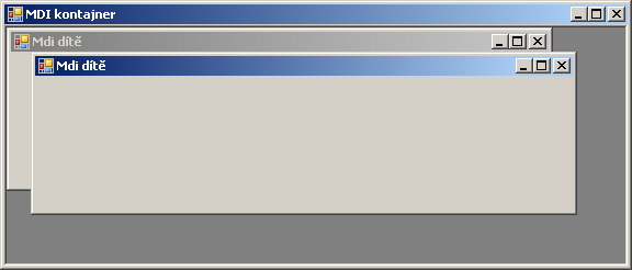 Uspořádání oken Metoda LayoutMdi (MdiLayout) ArrangeIcons, Cascade, TileHorizontal, TileVertical Form dite; dite = new MdiChild();