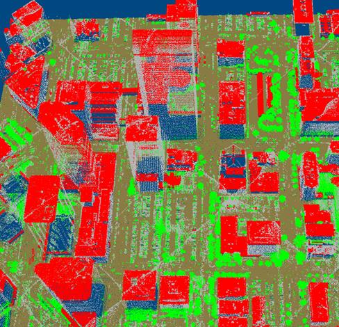 Obr. 23.3 Detekce střech budov v software VRMesh 7.5 Obr. 23.4 Detekce kontaktu budov se zemským povrchem v software VRMesh 7.