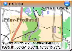 V mapovém okně se zobrazují uživatelem definované vrstvy, které jsou pro dané měřítko dostupné. Grafická data mohou být jak vektorová, tak rastrová.