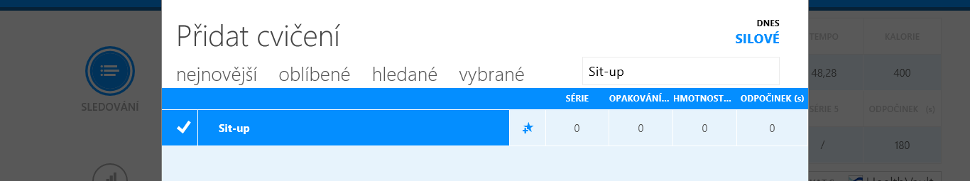 Uživatel je zde postaven před jakousi tabulku cviků. Není si jist, zda je to seznam všech cviků nebo jen těch, co již někdy zadal.