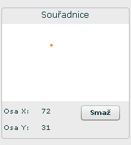 a u nápisu Osa X a Osa Y se zobrazí souřadnice bodu. Tuto funkci lze uvést do počátečního stavu tlačítkem Smaž. Obrázek 6.3c: Vykreslení bodu se zobrazením souřadnic 6.