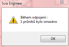 Postup pro odpojení entit: Provedeme-li propojení celé konstrukce a následně chceme některá propojení zrušit (odpojit), provedeme pomocí stromu Opravy/Odpojit propojené uzly.