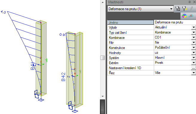3.4.2 Deformace prutu Systém Hlavní/LSS umožňuje zobrazit výsledky v Hlavních osách (y, z) a v LSS