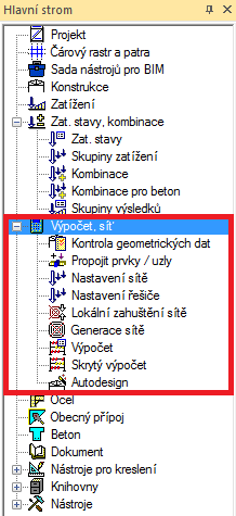 2. Výpočet, síť Jakmile je vytvořen model analyzované konstrukce, může být výpočet požadovaného typu proveden. Scia Engineer aplikuje deformační variantu metody konečných prvků.