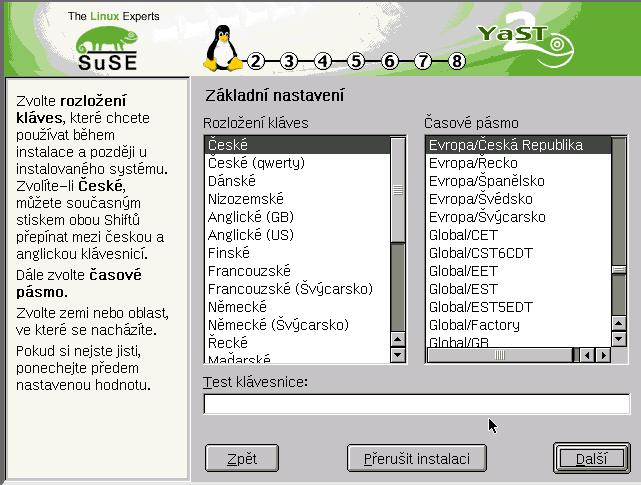 u $? 1 SuSE Linux první instalace Tlačítko Dno Obrázek 14: YaST2: Lokální nastavení vás dovede na další obrazovku 117 Nová instalace nebo aktualizace?