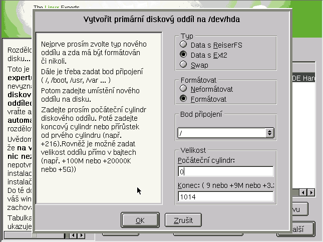 1 SuSE Linux první instalace Obrázek 16: YaST2: Rozdělování