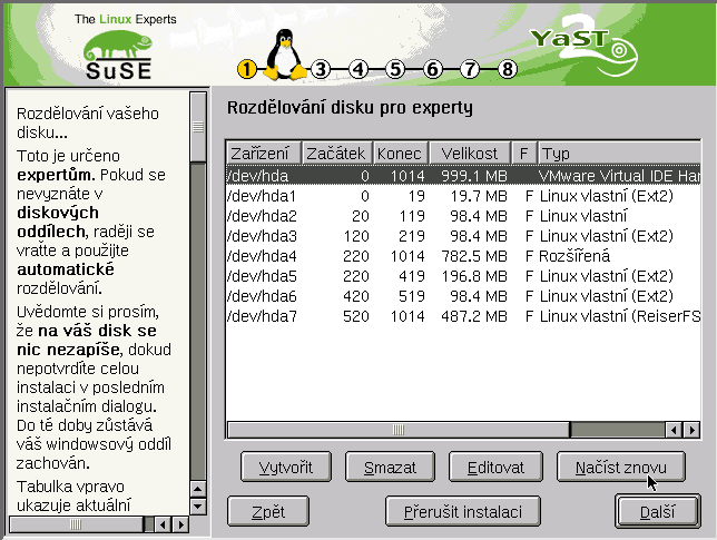 ,? : : o : ( Ve standardním případě máte jediný disk a kliknete na Dno 11 Expresní instalace Krok 2 Dále může nastat jedna ze dvou následujících situací: Není-li disk prázdný, ukazuje YaST2 všechny