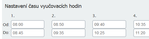 Časy začátku a konce vyučovacích hodin Počítejte s tím, že pokud máte v ASC Rozvrzích nastavené začátky a konce