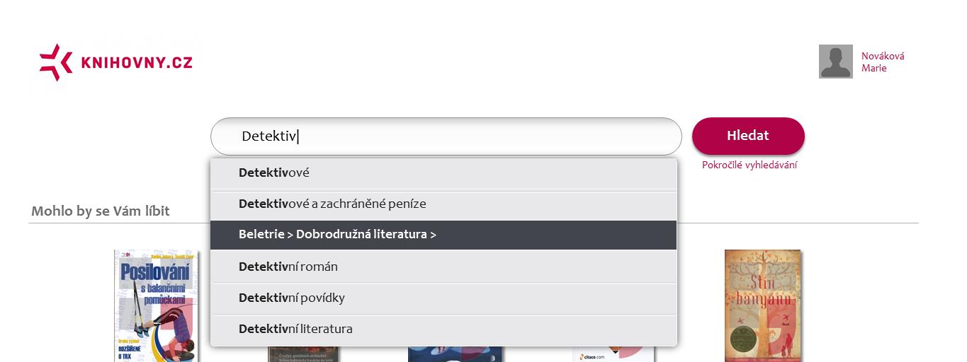 2. Hlavní stránka práce s vyhledávacím polem 1 1. Naposledy zadané dotazy Při kliknutí do vyhledávacího pole se uživateli zobrazí jim naposledy zadané dotazy. 2.