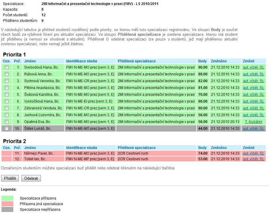 Vedlejší specializace v ISIS 13 OBR. 21: PŘEHLED STUDENTŮ ZAREGISTROVANÝCH NA VS Ruční zápis V etapě Ruční zápisy mají učitelé dostupnou oblast Přiřazování specializací studentům.