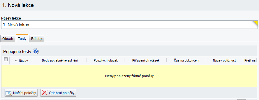 3.4 UMÍSTĚNÍ TESTU DO KURZU Test je možné přidat k jakékoliv lekci daného kurzu.