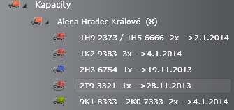 5.2.3. Kapacita V modulu spedice jsou automaticky evidovány dopravní kapacity k jednotlivým dopravcům, tj. množina použitelných kapacit je generována z historie evidovaných přeprav.